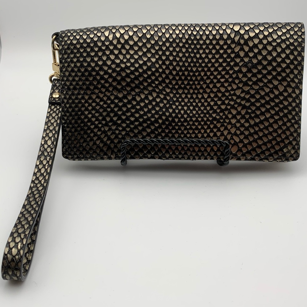 Halogen Black Leather Gold Metallic Python Textur… - image 1